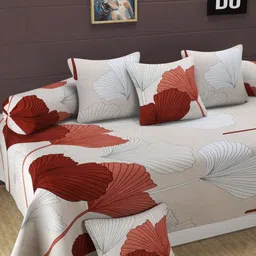 Homefab India 8 Pieces Beige & White Printed Diwan Set-37