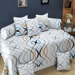 Homefab India 8 Pieces White & Black Printed Diwan Set-image-90