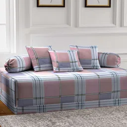 Arrabi Blue & Pink 6 Pieces Geometric-Printed Diwan Set-25