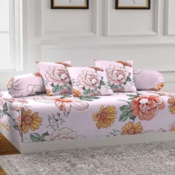 Arrabi Set of 6 Pink & Orange Printed Cotton Diwan Set-4