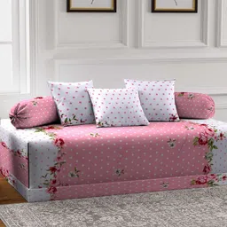 Arrabi Set Of 6 Pink & White Floral Printed Diwan Set-0