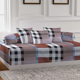 Arrabi Set Of 6 Taupe brown & Black Checked Diwan Set-12
