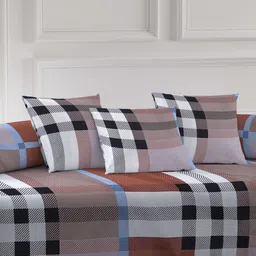 Arrabi Set Of 6 Taupe brown & Black Checked Diwan Set image 2