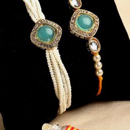 PANASH Set Of 2 Gold-Plated Stone-Studded & Beaded Rakhis With Roli Chawal-image-35