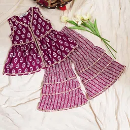Stylo Bug Girls Ethnic Motifs Printed Empire A-Line Kurti With Sharara-image-68