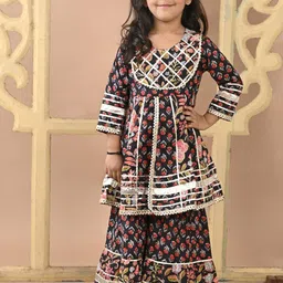 Superminis Girls Floral High Slit Gotta Patti Pure Cotton Kurti with Sharara-picture-45