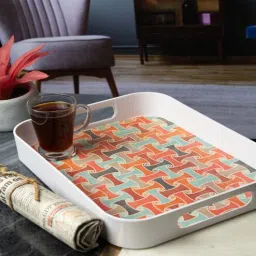 white gold Multicolour Contemporary Melamine Square Serving Tray-picture-30