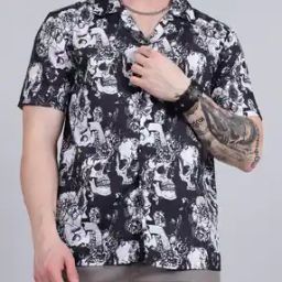 Shein Short Sleeve Cuban Collar Graphic Print Shirt-image-72