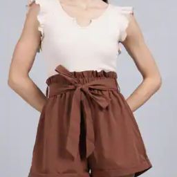 Shein Notched Neck Ruffled Cap Sleeves Textured Top-image-29