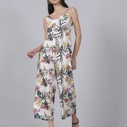 Shein Full Length Strappy Sleeves Leaf Print Jumpsuit-image-2