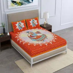 uniqchoice Orange Traditional 120 TC Cotton Queen Sized Bedsheet with 2 Pillow Cover-picture-18