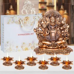 INTERNATIONAL GIFT 7 Pcs Brown Brass Hanuman Statue With Diya Gift Set-image-86