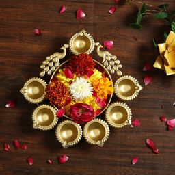 Aapno Rajasthan Hammer Iron Decorative Urli Bowl With Attached 7 Diyas-1