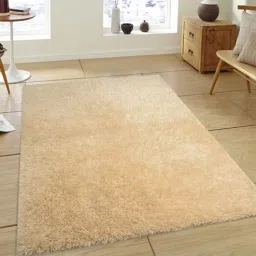 saral home Beige Shaggy Polyester 4 ft x 6 ft Machine Made Carpet-picture-17