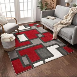 IMRA CARPET Maroon Geometric Woollen Carpet image 1