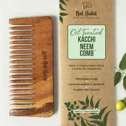Nat Habit Kacchi Oil Treated Neem Wooden Wide Tooth Comb - 30g-13