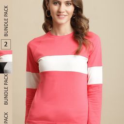 Fabflee Women Pack Of 2 Colourblocked Cotton T-shirts-picture-33