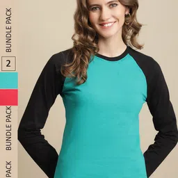 Fabflee Women Pack of 2 Colourblocked Cotton T-shirt-picture-46