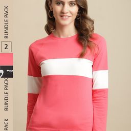 Fabflee Women Pack of 2 Colourblocked Cotton T-shirt-picture-7