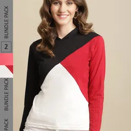 Fabflee Women Pack Of 2 Full Sleeves Cotton T-Shirt-image-46