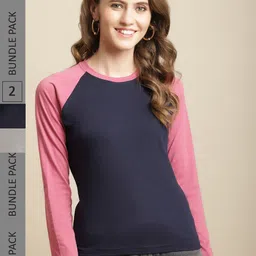 Fabflee Women Pack Of 2 Full Sleeves Cotton T-Shirt-image-41