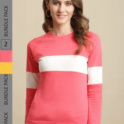 Fabflee Women Pack of 2 Colourblocked Cotton T-shirt-picture-19