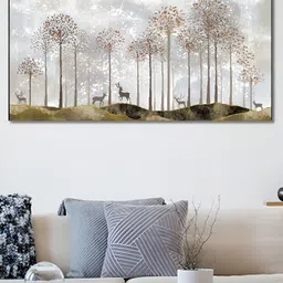 nestroots Grey & White Forest with Graceful Deer Canvas Framed Painting Wall Art-image-77