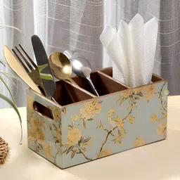 DULI Blue & Yellow Wooden Cutlery Holder Spoon Stand-45