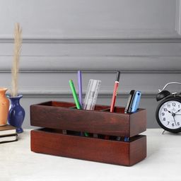 VarEesha StyleWood Brown Textured 2-Tier Desk Organiser-57