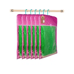 atorakushon Fuchsia & Green Solid Set of 6 Wardrobe Cloth Organizer image 2