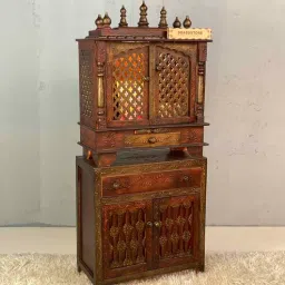 d'dass Glossy Red MDF & Sheesham Wood Floor Rested Mandir With Door-picture-3