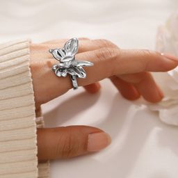 Rubans Voguish Rhodium Plated Butterfly Design Statement Adjustable Ring-33