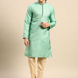 Anouk Men Green Woven Design Kurta with Pyjamas-28