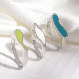 Rubans Voguish Set Of 3 Silver-Plated Blue & White Enamel Adjustable Finger Rings-image-12