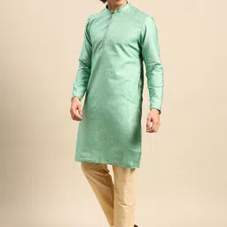 Anouk Men Green Woven Design Kurta with Pyjamas image 2