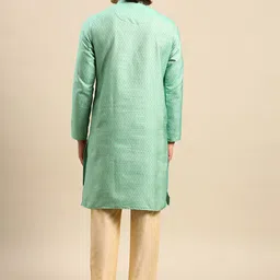 Anouk Men Green Woven Design Kurta with Pyjamas image 3