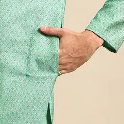 Anouk Men Green Woven Design Kurta with Pyjamas image 4