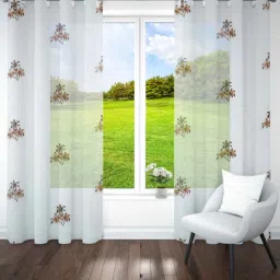 parda online Brown & Dark Brown Polyster Floral 5ft Sheer Eyelet Window/Door (2 Pc)-picture-17
