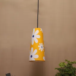 Devansh Yellow Floral Printed Adjustable Cord Frustum Shape cotton Shade Hanging Lamp-21