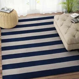 Blue Striped Wool 4 ft x 6 ft Hand Loom Carpet by Imperial Knots-picture-5