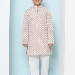 Aj DEZInES Boys Ethnic Motifs Embroidered Pure Cotton Kurta With Trousers-50