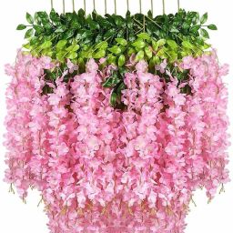 Pink, Green Westeria Artificial Flower-image-45