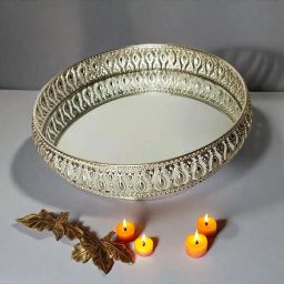 Round German Silver Tray | German Silver Tray | Basket Round Decorative Tray Tray-image-28