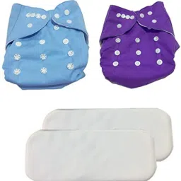 Nappies With 4 Layered Insert Pad Set of 2 For Newborn Infant Blue Purple-27
