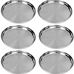 limetro steel Stainless Steel Pack of 6 Heavy Gauge Dinner Plates / Lunch Plates / Bhojan Thali Dinner Plate Dinner Plate-picture-48
