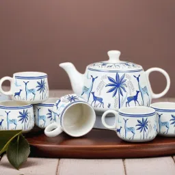 Pack of 7 Ceramic Kettle, Tea & Coffee Cups-image-31