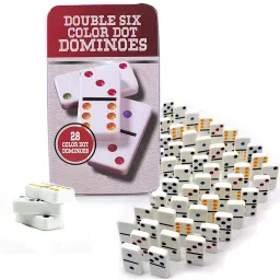 Classic 28 Pieces,Double 6 Color Dot Dominoes Game Set Family Board Game-image-3