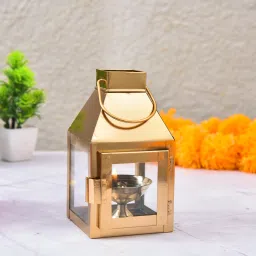 Decorative Iron Lantern for home decor ,Hanging lantern , Akhand diya Gold Iron Table Lantern-image-89