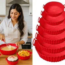 Air Fryer Silicone Pot 6 pcs with Ear Handles, Silicone Pot Liner NGB08 Air Fryer-image-81