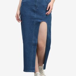Women Solid Straight Blue Skirt-image-2